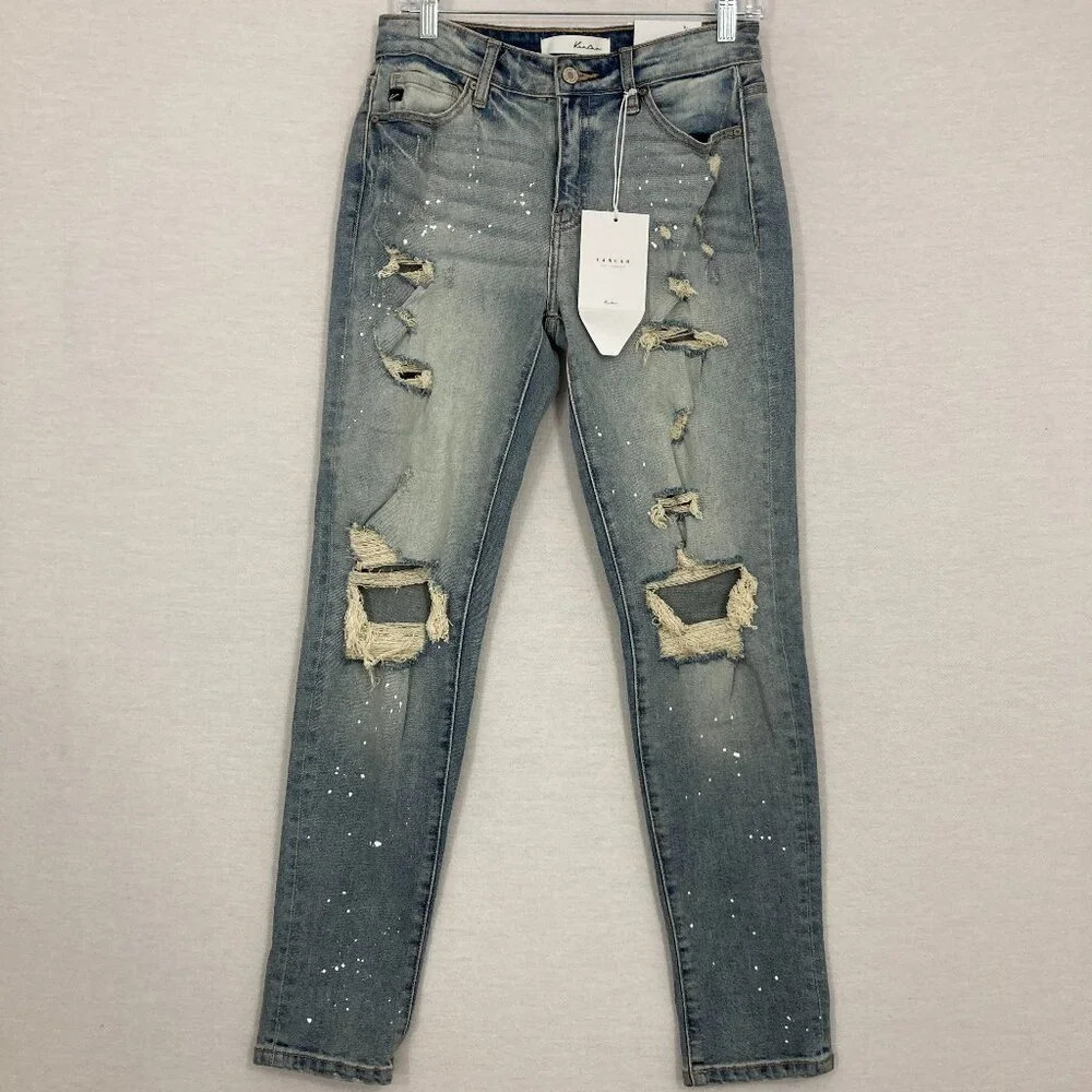 New KanCan Light Wash Distressed Paint Splatter Skinny Jeans size‎ 26